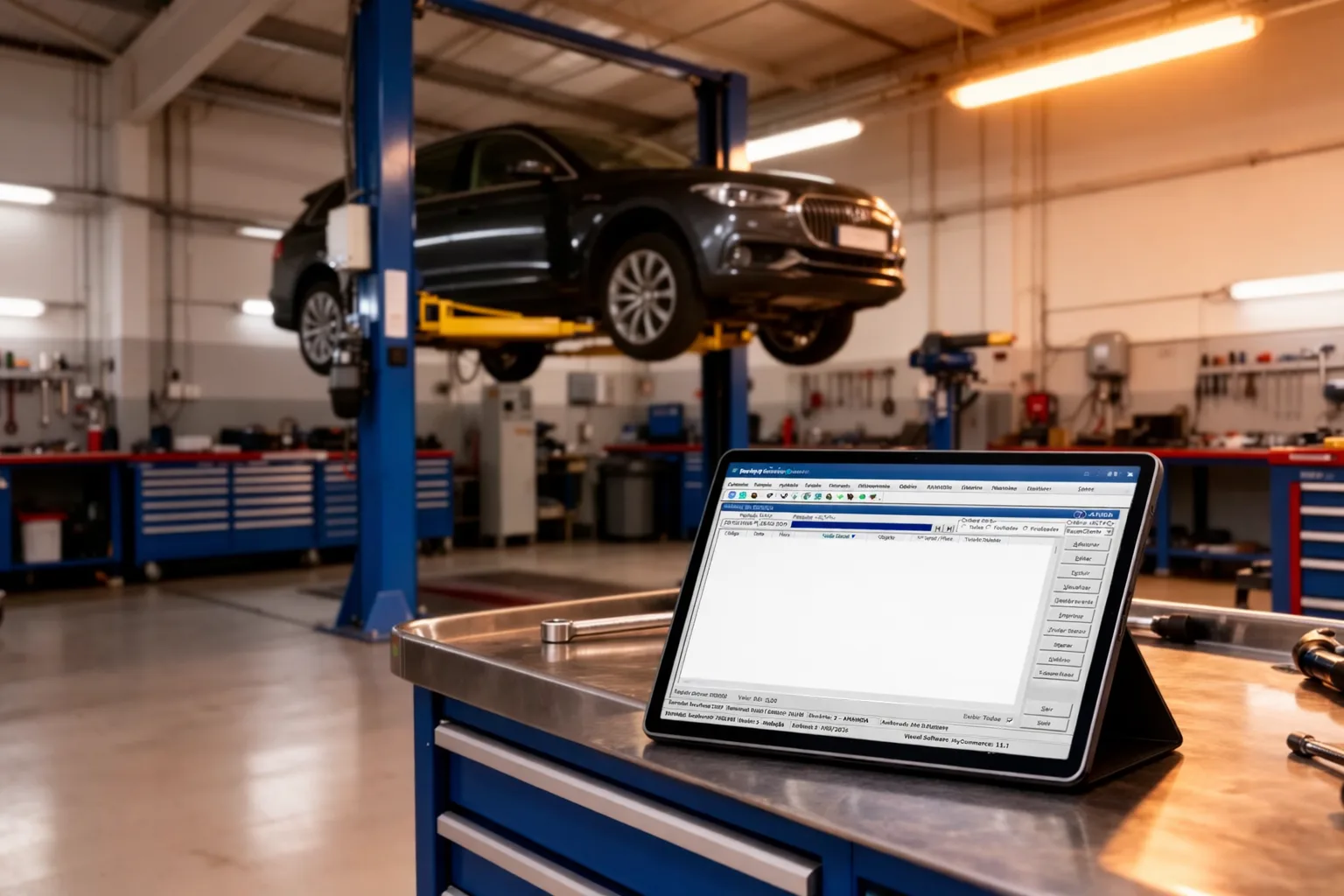 Tablet com sistema financeiro para oficina mecânica