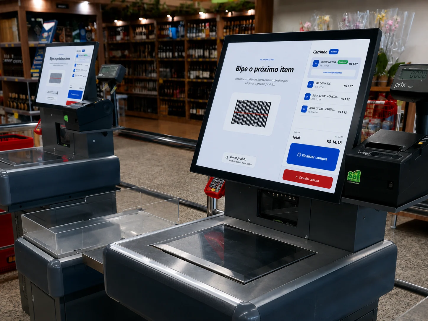 Self-checkout da Visual Software em ambiente de supermercado