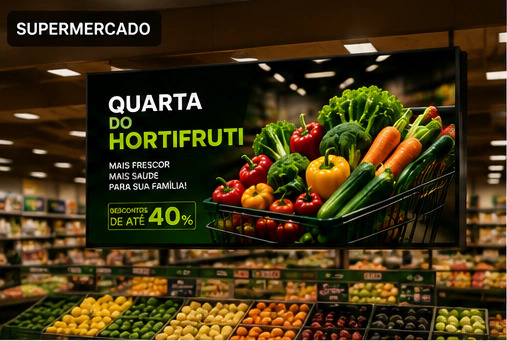Campanha de hortifruti exibida em uma TV com MyShow
