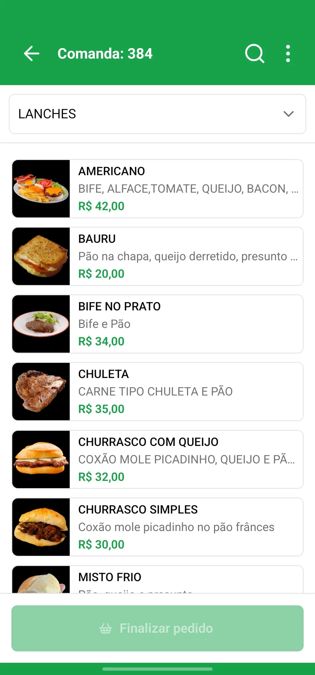 App do Garçom, tela 2