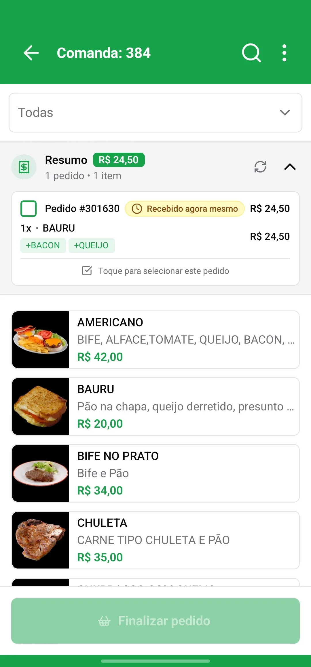App do Garçom, tela 4